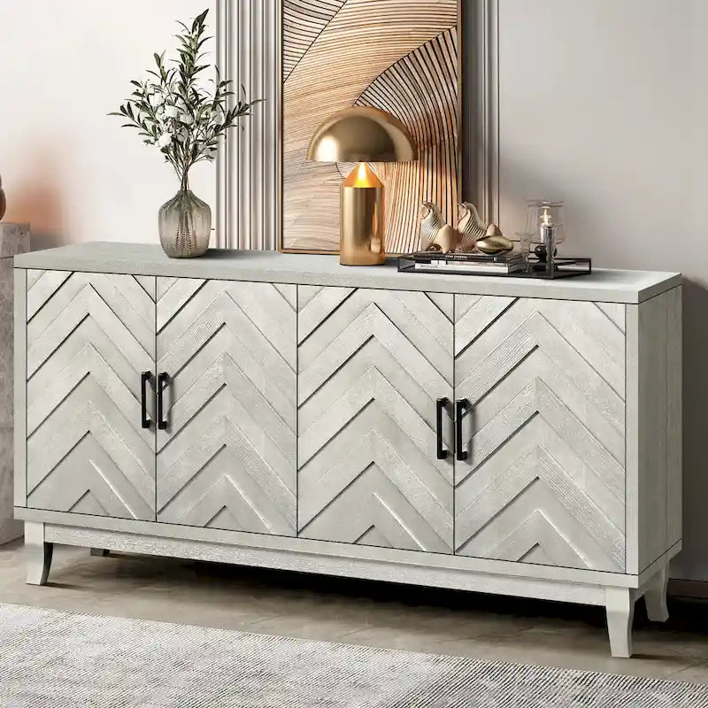 4-türiges lackiertes Sideboard mit 3D-Wellenstreifen-Design