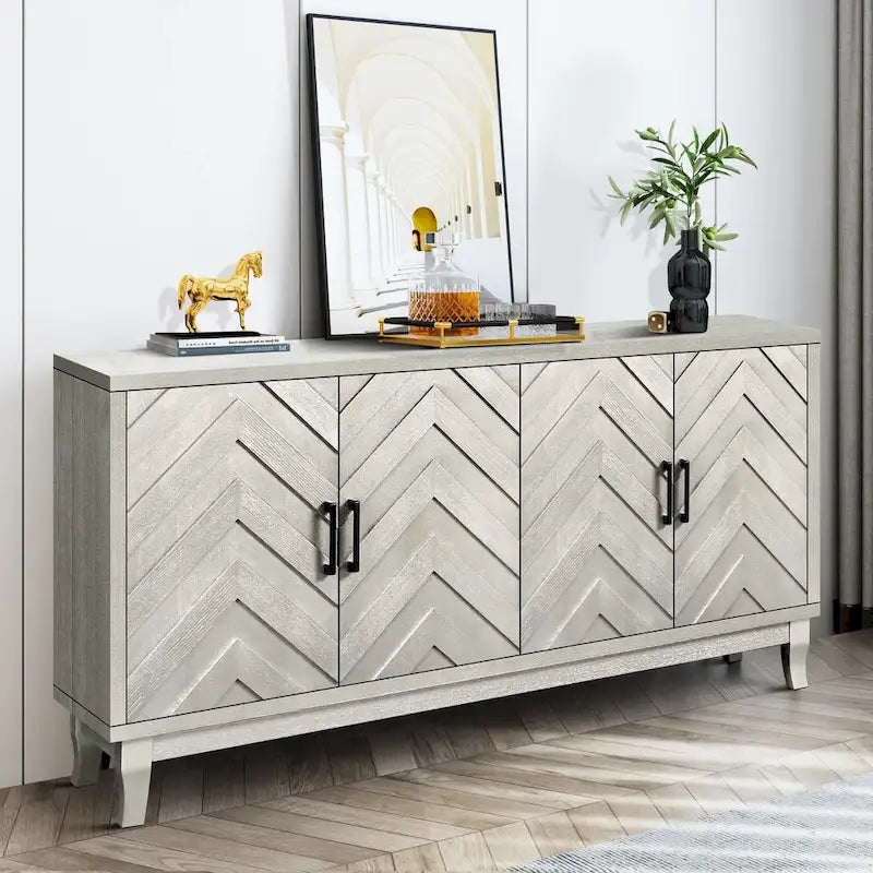 4-türiges lackiertes Sideboard mit 3D-Wellenstreifen-Design