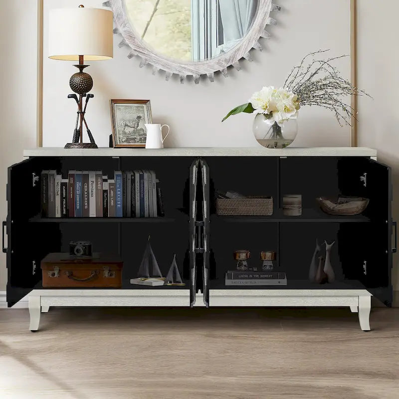 4-türiges lackiertes Sideboard mit 3D-Wellenstreifen-Design