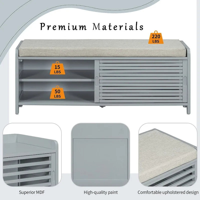 43.30 Massivholz-Aufbewahrungsbank mit modernen Distressed-Jalousien