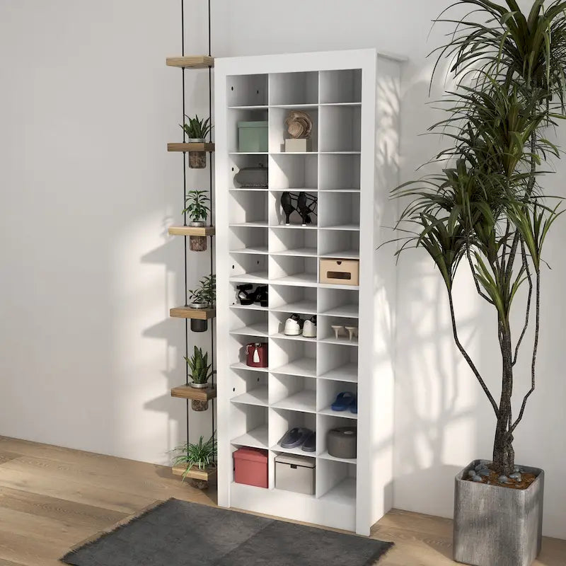 71 Tall Shoe Rack Storage Organizer, Narrow Shoe Cabinet for Entryway with Open Cubes for 36 Pairs, White