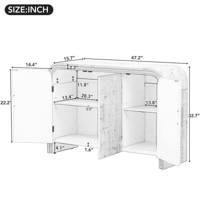 Retro minimalistisches geschwungenes Sideboard mit goldenen Griffen