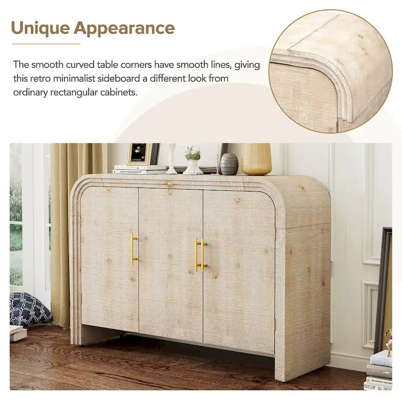 Retro minimalistisches geschwungenes Sideboard mit goldenen Griffen