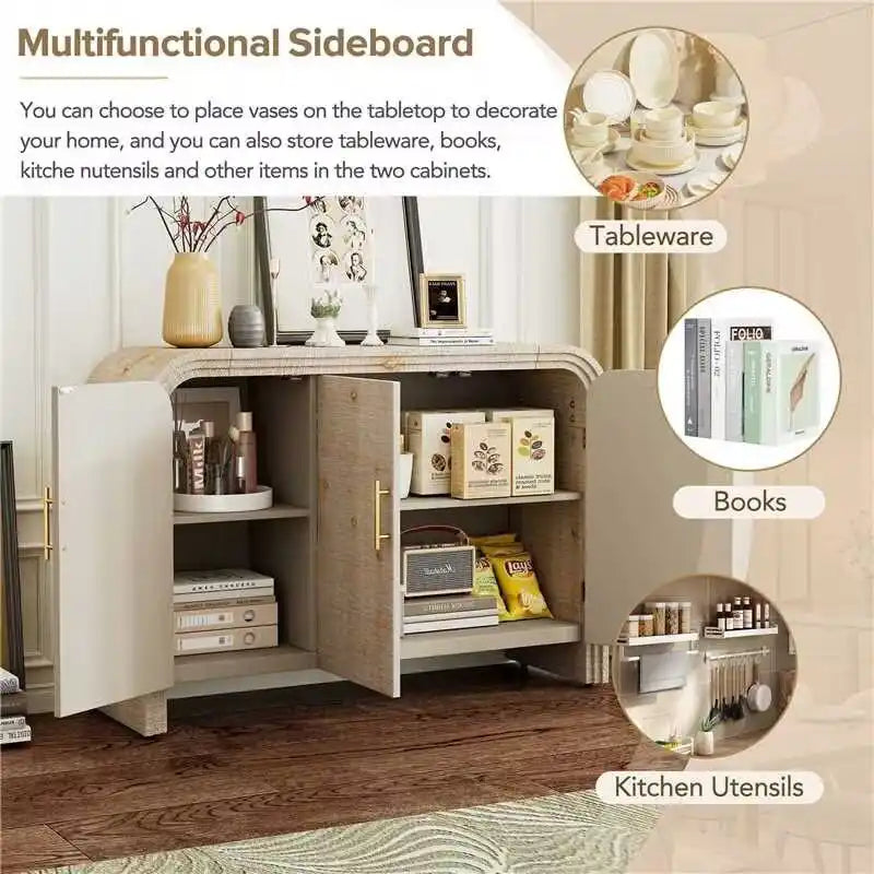 Retro minimalistisches geschwungenes Sideboard mit goldenen Griffen