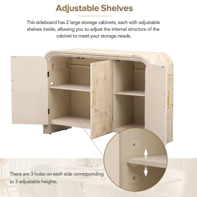 Retro minimalistisches geschwungenes Sideboard mit goldenen Griffen