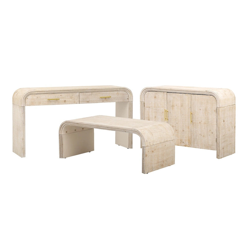 Retro minimalistisches geschwungenes Sideboard mit goldenen Griffen
