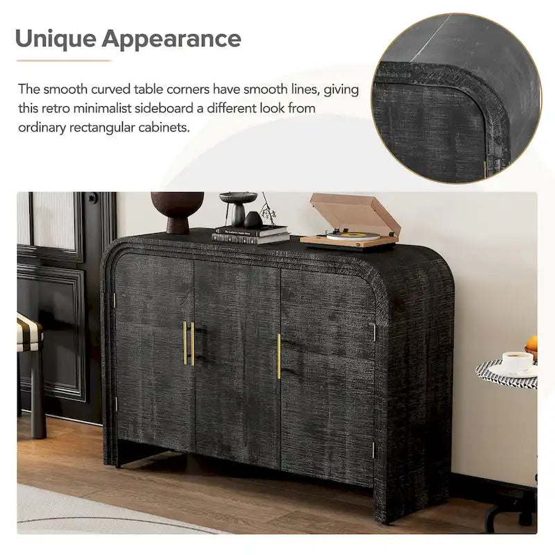 Retro minimalistisches geschwungenes Sideboard mit goldenen Griffen