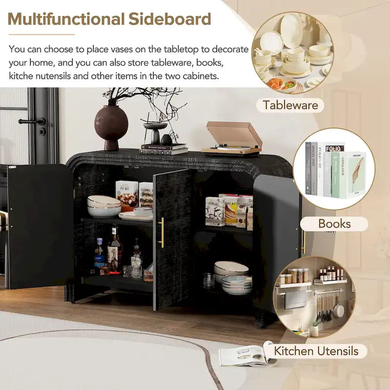 Retro minimalistisches geschwungenes Sideboard mit goldenen Griffen