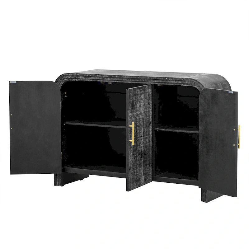 Retro minimalistisches geschwungenes Sideboard mit goldenen Griffen