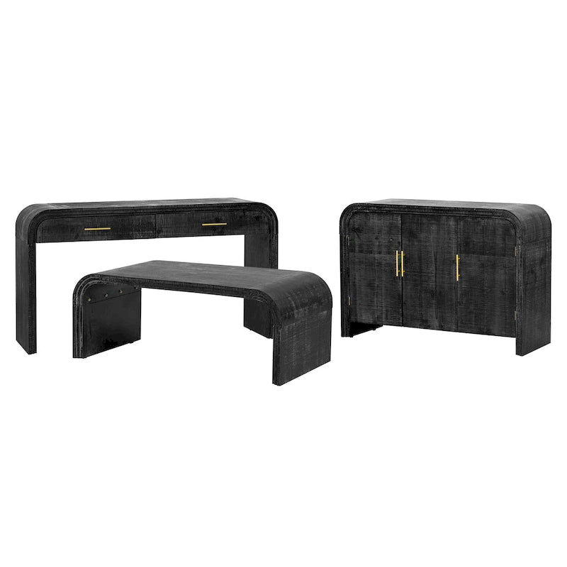 Retro minimalistisches geschwungenes Sideboard mit goldenen Griffen