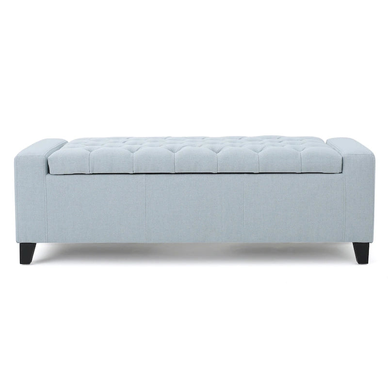 Aufbewahrungsbank aus Stoff, Hellblau, Gesteppte Oberfläche, 130 cm