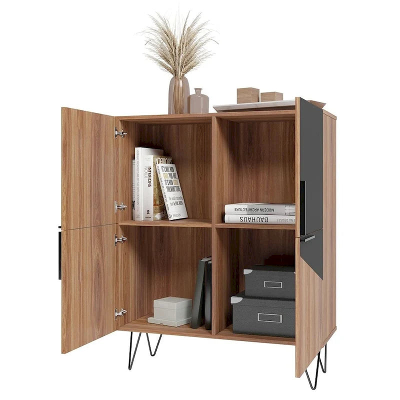 Mid-Century Modern Low Cabinet mit 4 Ablagen – 43,7H