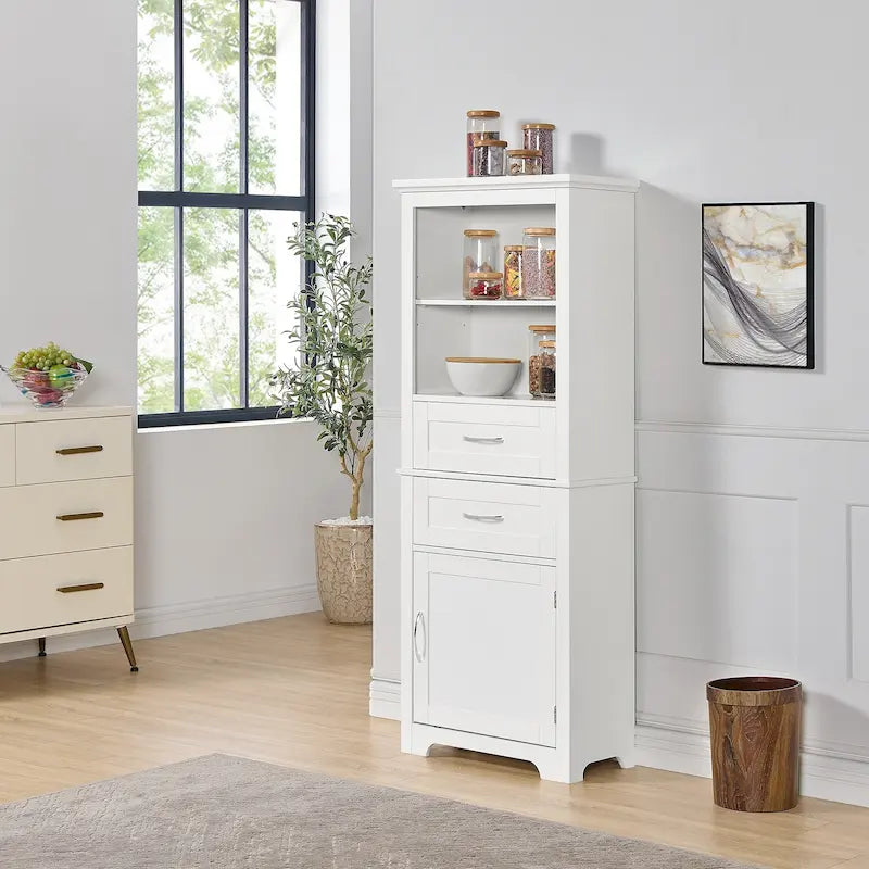 Hoher Badezimmer-Bodenschrank mit offenen Regalen und Türen
