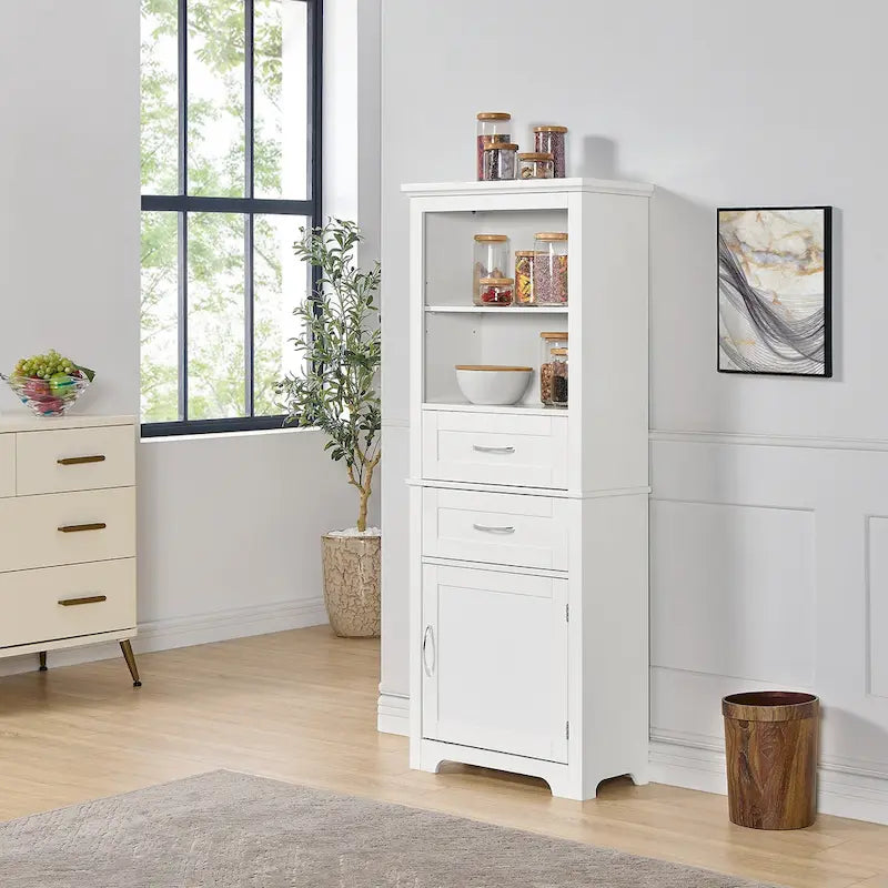 Hoher Badezimmer-Bodenschrank mit offenen Regalen und Türen