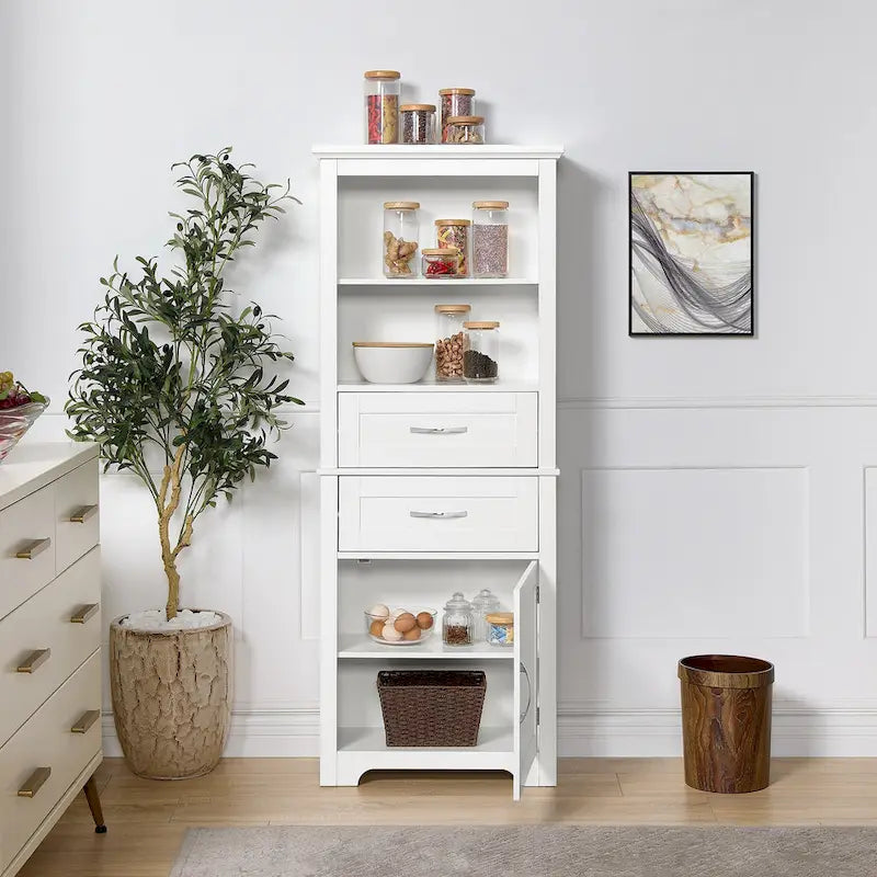 Hoher Badezimmer-Bodenschrank mit offenen Regalen und Türen