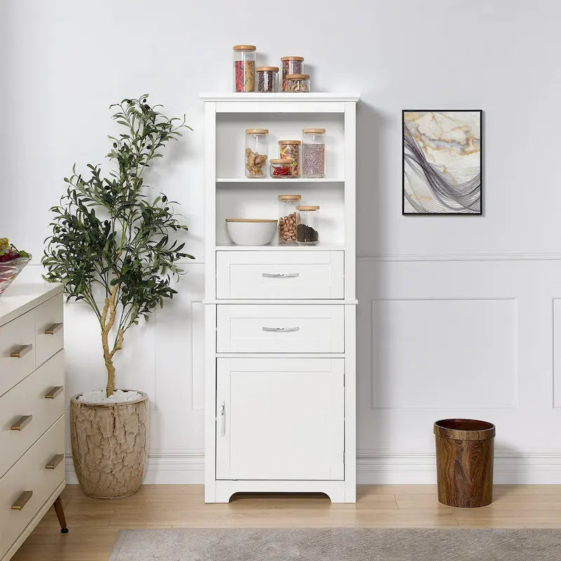 Hoher Badezimmer-Bodenschrank mit offenen Regalen und Türen