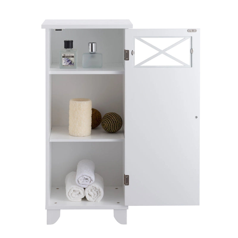 Freistehender schmaler Bodenschrank mit Glastür, Weiß – 33 cm L x 38 cm B x 81 cm H
