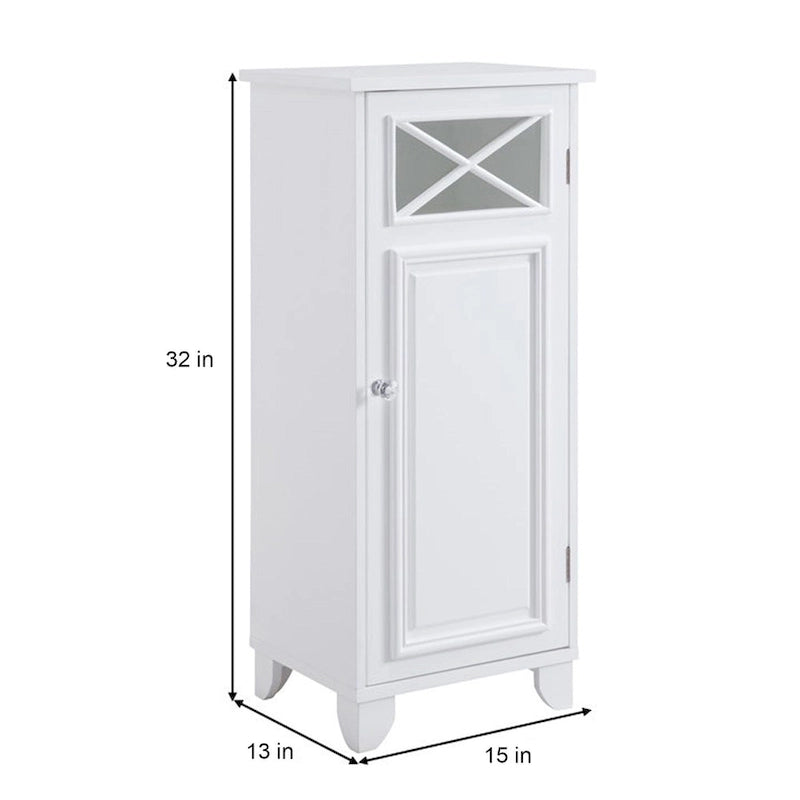 Freistehender schmaler Bodenschrank mit Glastür, Weiß – 33 cm L x 38 cm B x 81 cm H