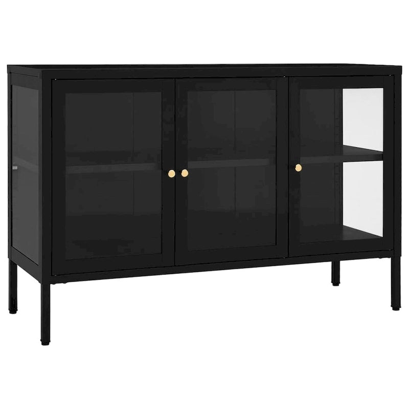 Sideboard aus schwarzem Stahl und Glas – 105 B x 35 T x 70 H cm