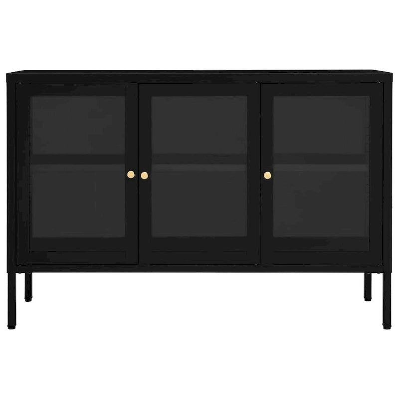 Sideboard aus schwarzem Stahl und Glas – 105 B x 35 T x 70 H cm