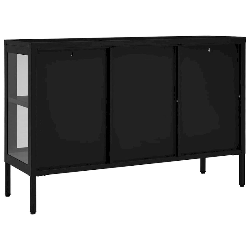 Sideboard aus schwarzem Stahl und Glas – 105 B x 35 T x 70 H cm
