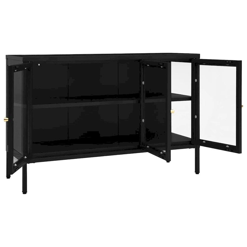 Sideboard aus schwarzem Stahl und Glas – 105 B x 35 T x 70 H cm