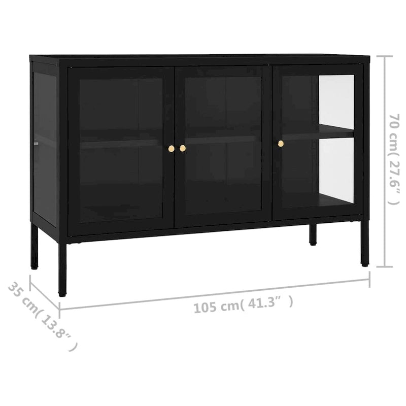 Sideboard aus schwarzem Stahl und Glas – 105 B x 35 T x 70 H cm