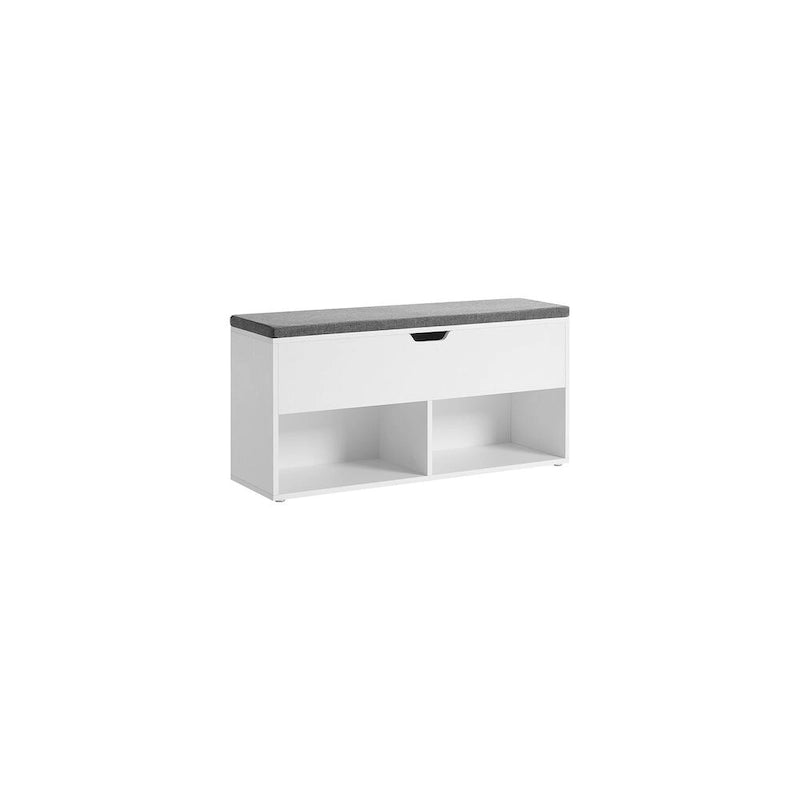 Sitzbank mit Schuhregal und Kissen, grau, Holz – 30T x 100B x 48H cm