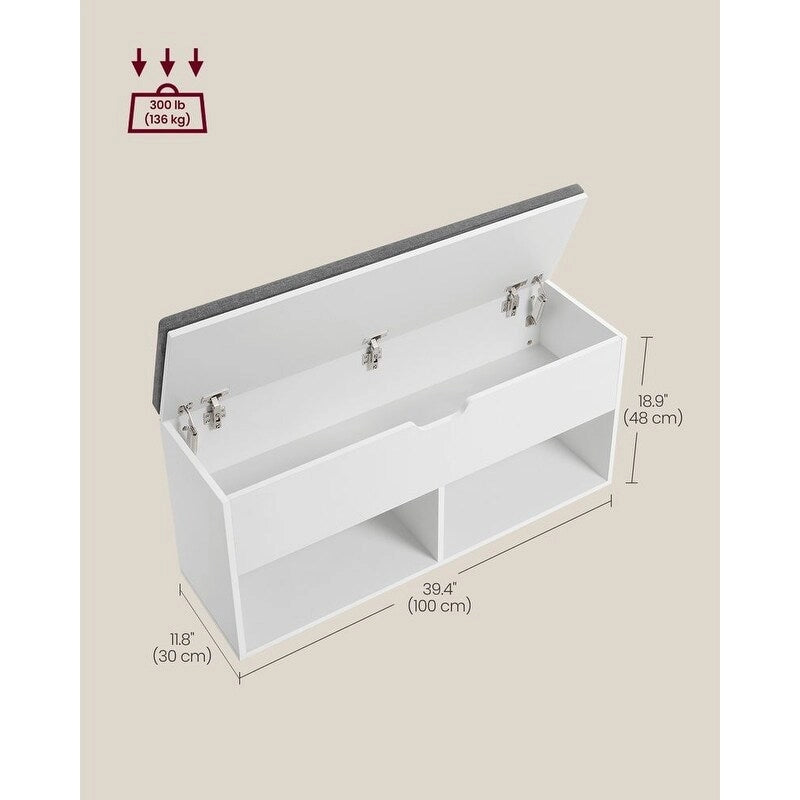 Sitzbank mit Schuhregal und Kissen, grau, Holz – 30T x 100B x 48H cm