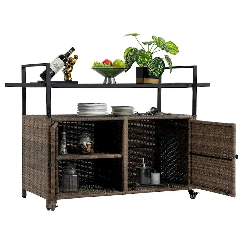 Servierwagen mit Glasplatte und Aufbewahrungsschrank