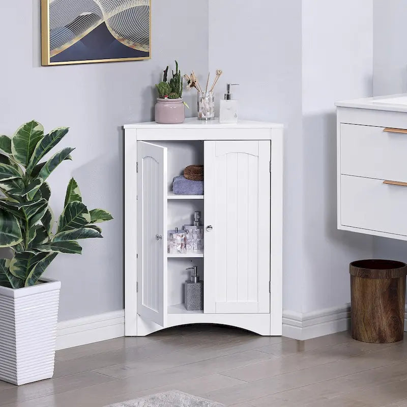 Freistehender Eckschrank mit Türen und Regalen
