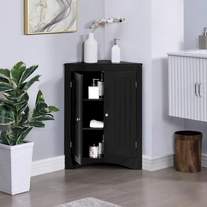 Freistehender Eckschrank mit Türen und Regalen