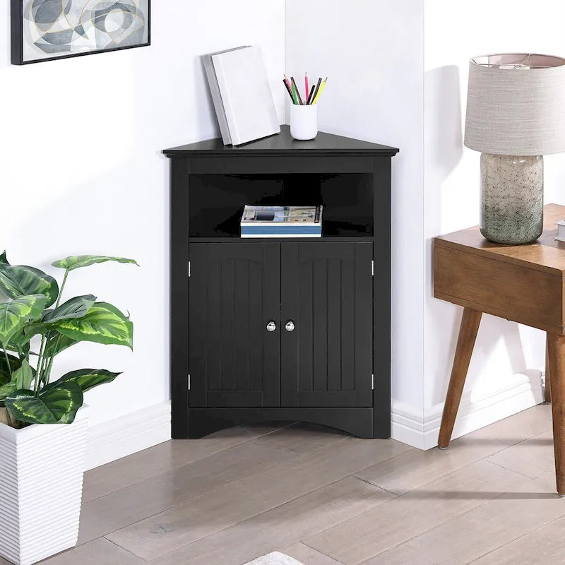 Freistehender Eckschrank mit Türen und Regalen