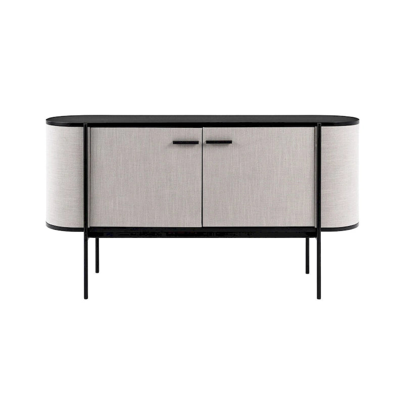 Modernes Sideboard aus beigem Stoff und schwarzem Metall