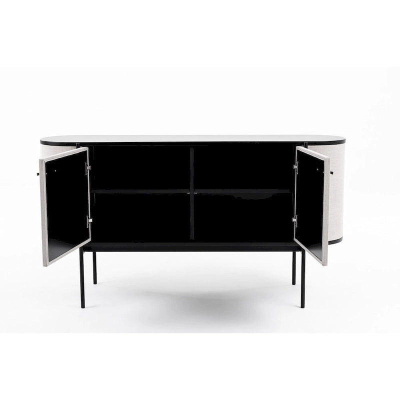 Modernes Sideboard aus beigem Stoff und schwarzem Metall