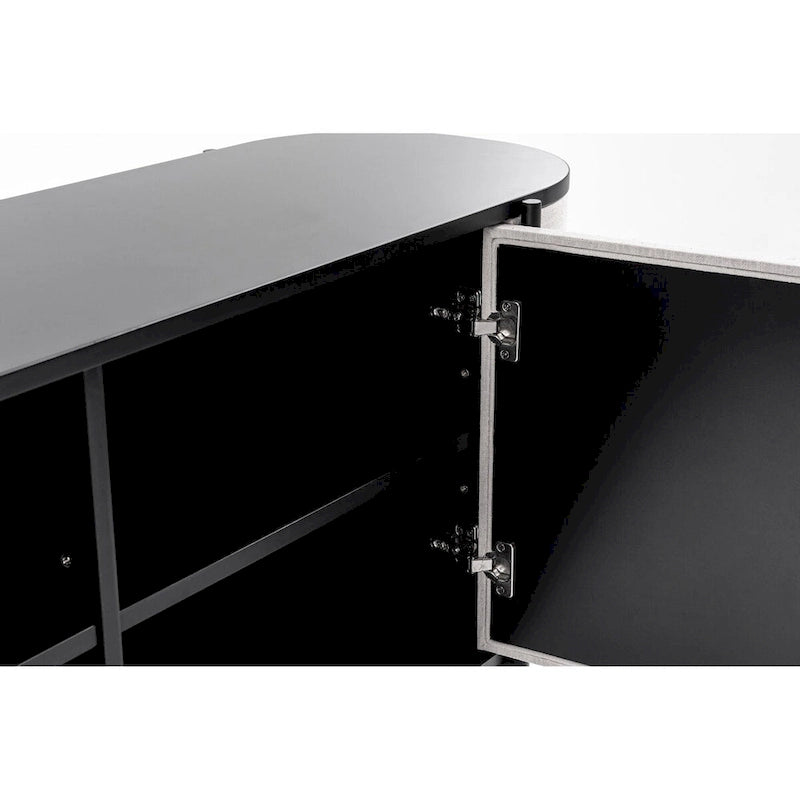 Modernes Sideboard aus beigem Stoff und schwarzem Metall