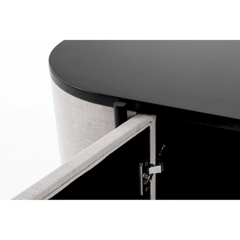 Modernes Sideboard aus beigem Stoff und schwarzem Metall