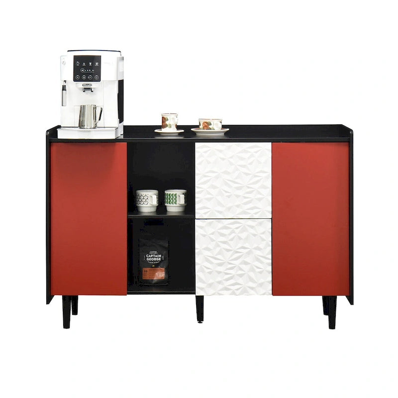 Sideboard-Buffetschrank mit roten Türen und 2 Schubladen