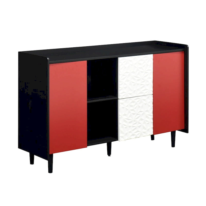Sideboard-Buffetschrank mit roten Türen und 2 Schubladen