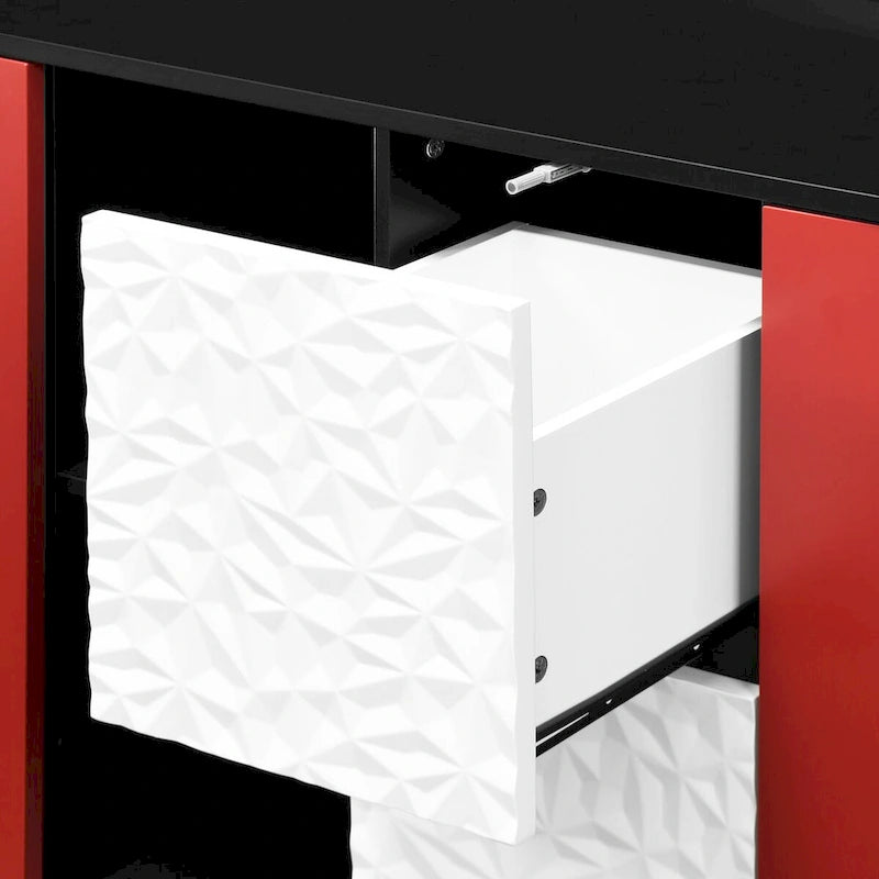 Sideboard-Buffetschrank mit roten Türen und 2 Schubladen