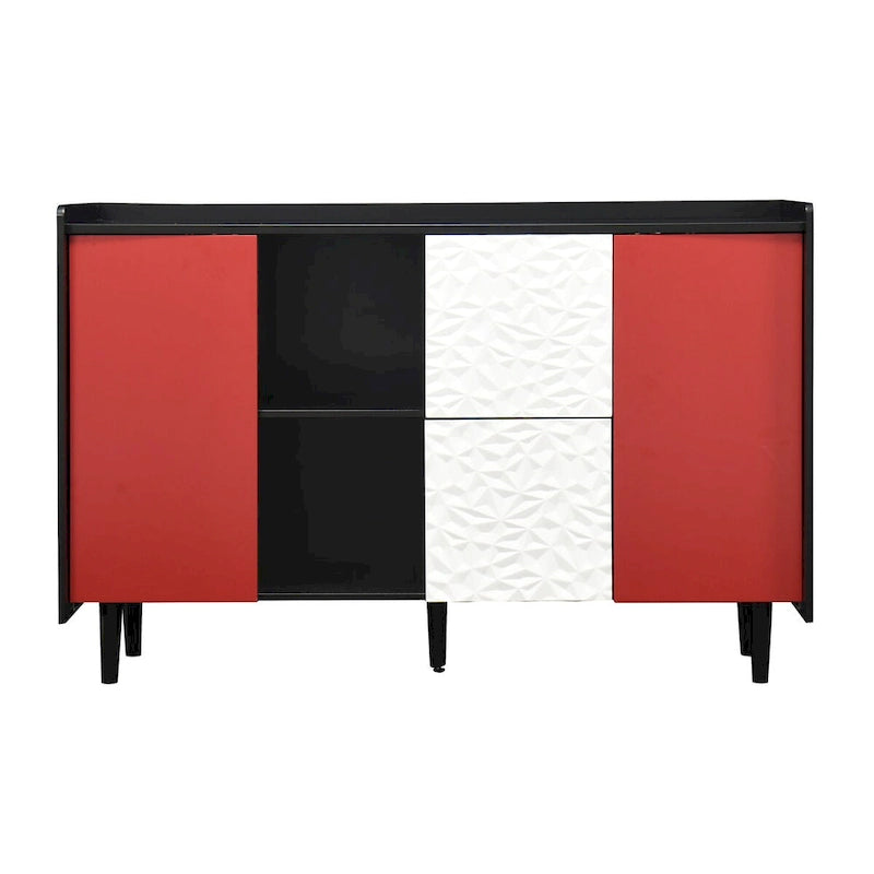 Sideboard-Buffetschrank mit roten Türen und 2 Schubladen