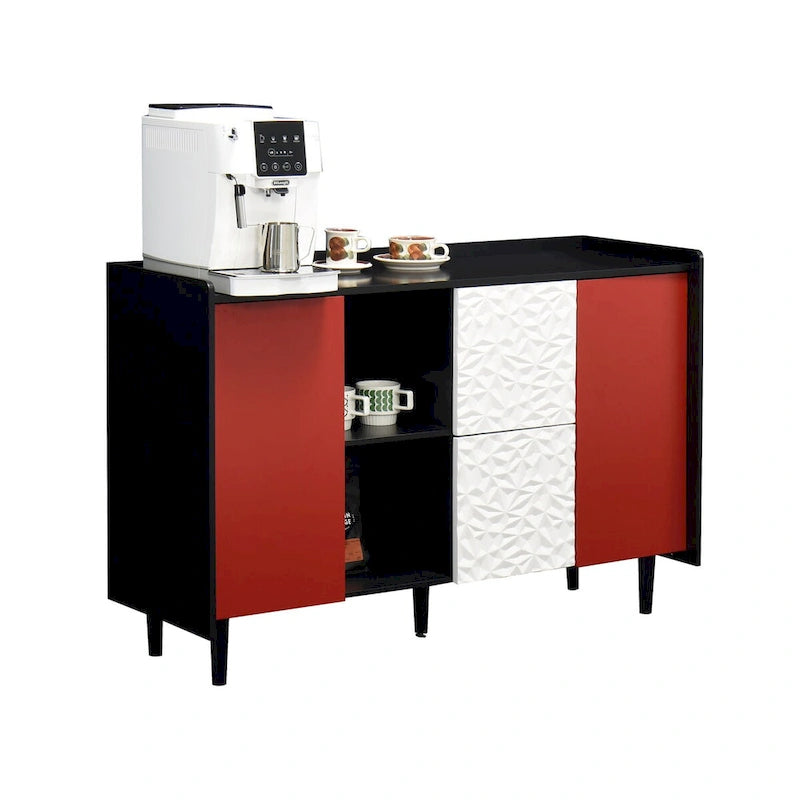 Sideboard-Buffetschrank mit roten Türen und 2 Schubladen