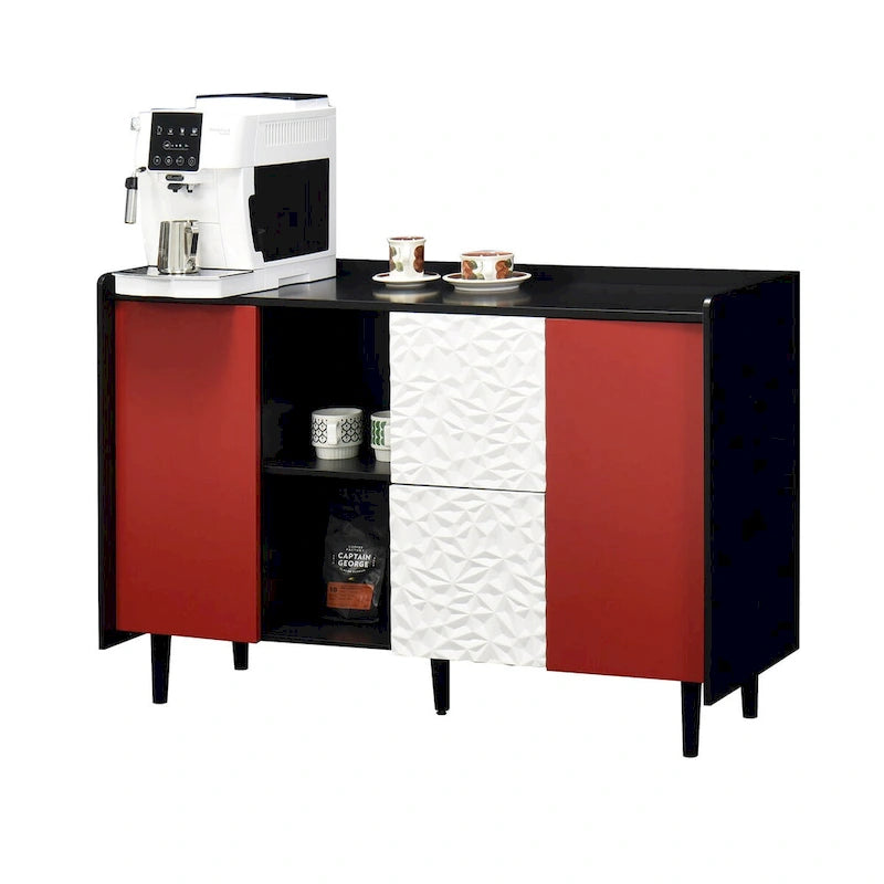 Sideboard-Buffetschrank mit roten Türen und 2 Schubladen