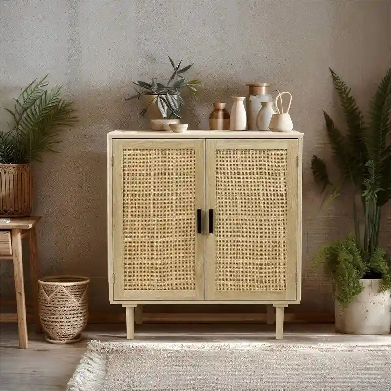 Rattan Sideboard Anrichte Schrank - 15,8T x 31,5B x 34,6H