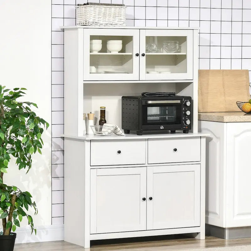63,5 Küchenbuffet mit Aufsatz, 4 Regalen, Schubladen, Glastüren mit Rahmen