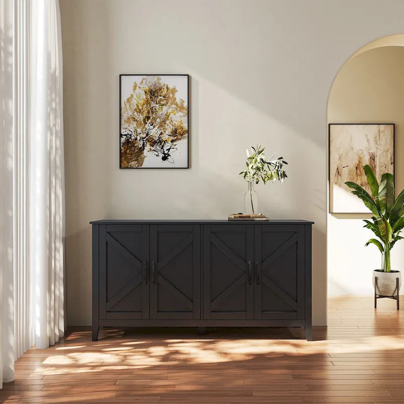 Freistehendes Sideboard mit 4 Türen und 4 offenen Regalfächern
