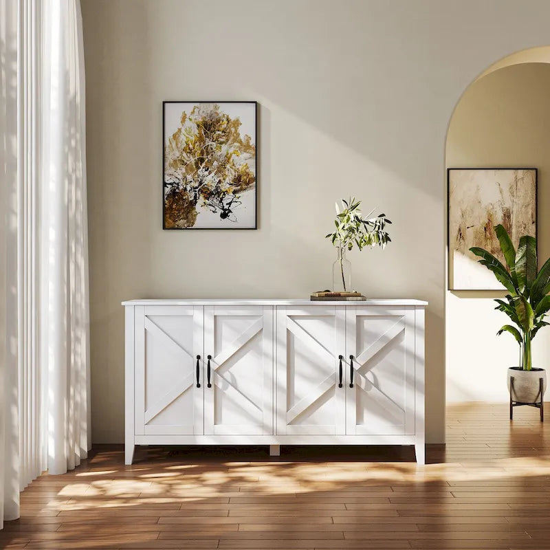 Freistehendes Sideboard mit 4 Türen und 4 offenen Regalfächern