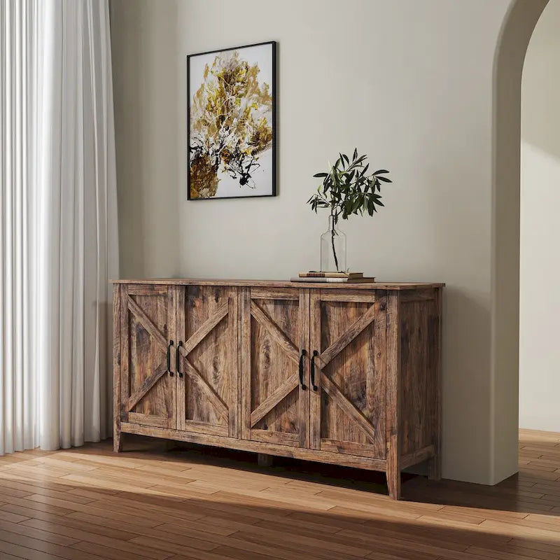 Freistehendes Sideboard mit 4 Türen und 4 offenen Regalfächern