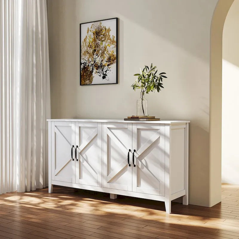 Freistehendes Sideboard mit 4 Türen und 4 offenen Regalfächern