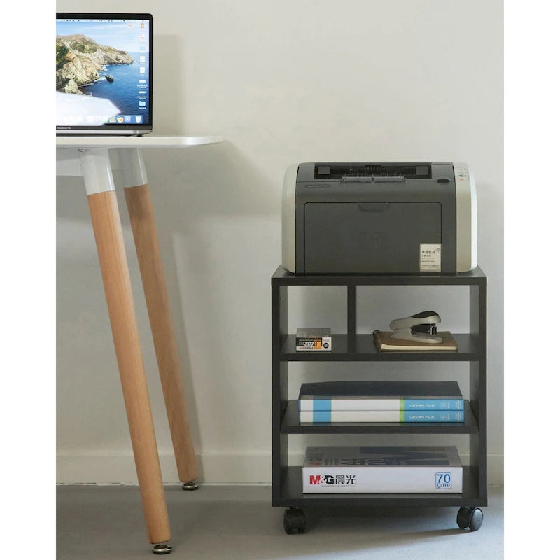 Druckerbeistellschrank aus Holz mit Rollen